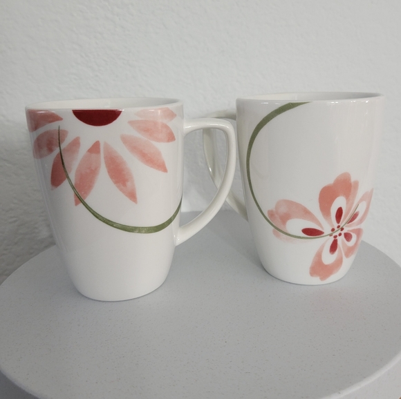 Set of 2 Corelle Coordinates Coffee Mug Tea Cup White with Pretty Pink Flowers - Picture 2 of 12